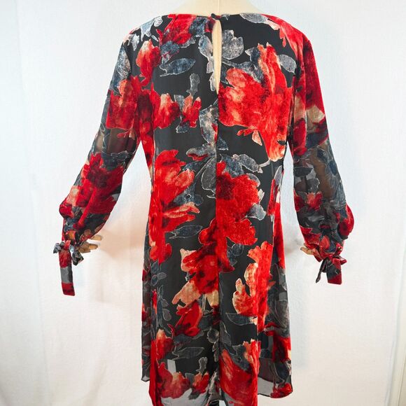 Neiman Marcus | Flocked Velvet Red and Cream and Black Dress | Sz 12 - Picture 14 of 14